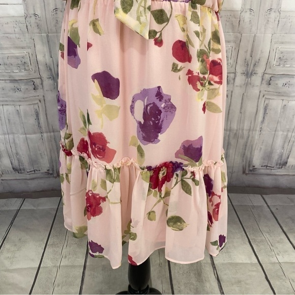 Ralph Lauren Size 10 Pink Floral Chiffon Sleeveless Dress Ties Neck Fit & Flare - Picture 6 of 12